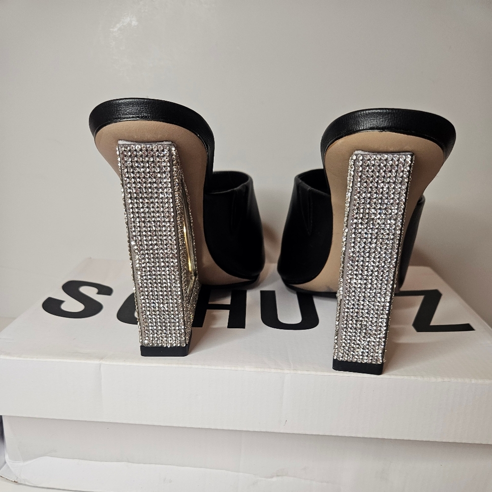 NEW IN BOX | Schutz Filipa Glam Wedge Mule Sandals - Black/Silver - 9.5 - Picture 4 of 10